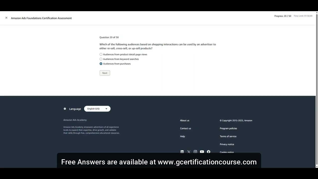 Amazon Ads Foundations Certification Assessment Live on 26-04-2025 (Free Answers)