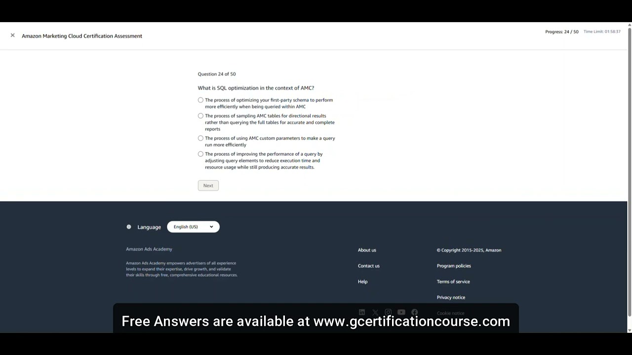Amazon Marketing Cloud Certification Assessment Live on 26-04-2025 (Free Answers)