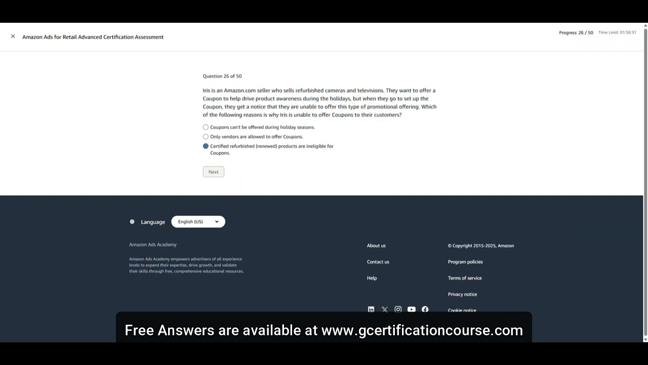 Amazon Ads for Retail Advanced Certification Assessment Live on 26-04-2025 (Free Answers)