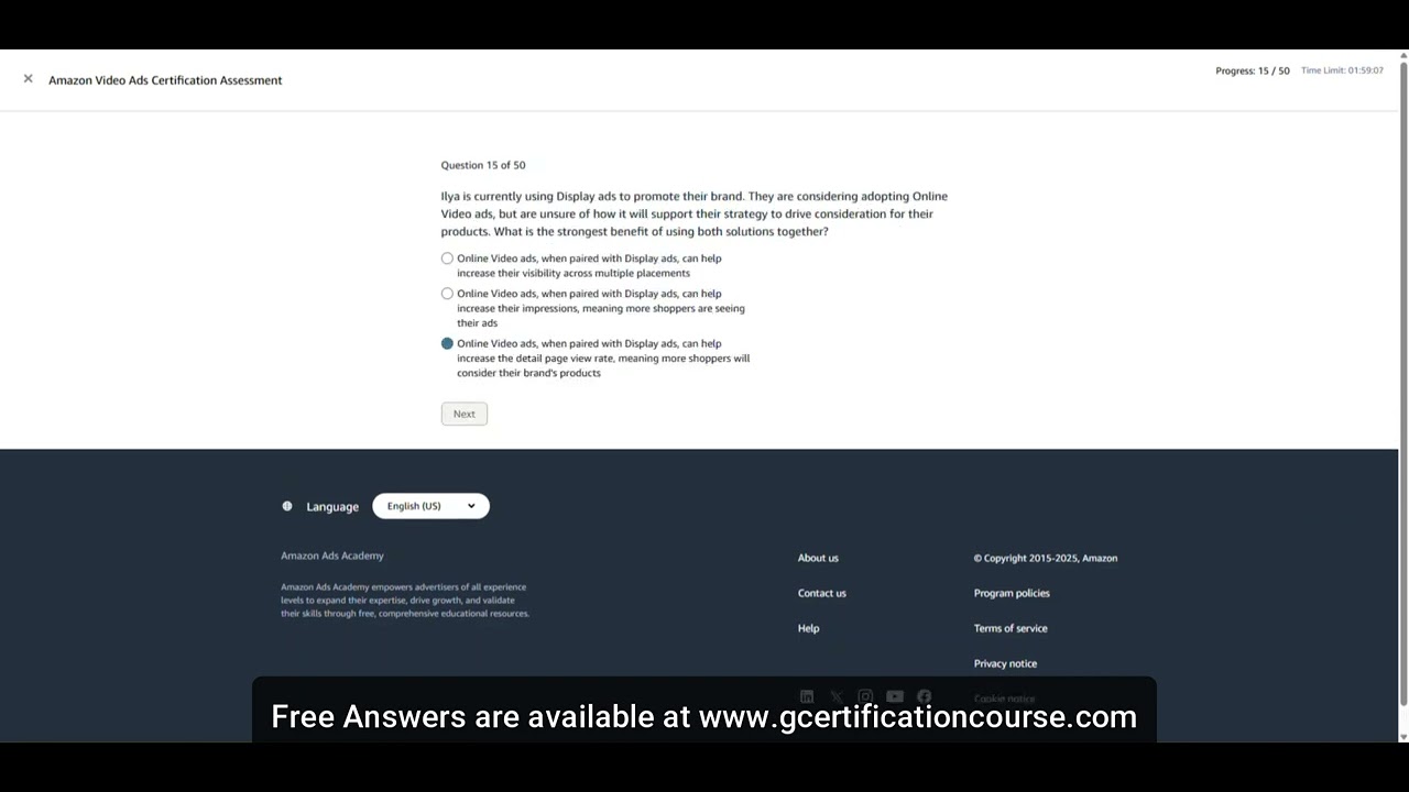Amazon Video Ads Certification Assessment Live on 26-04-2025 (Free Answers)