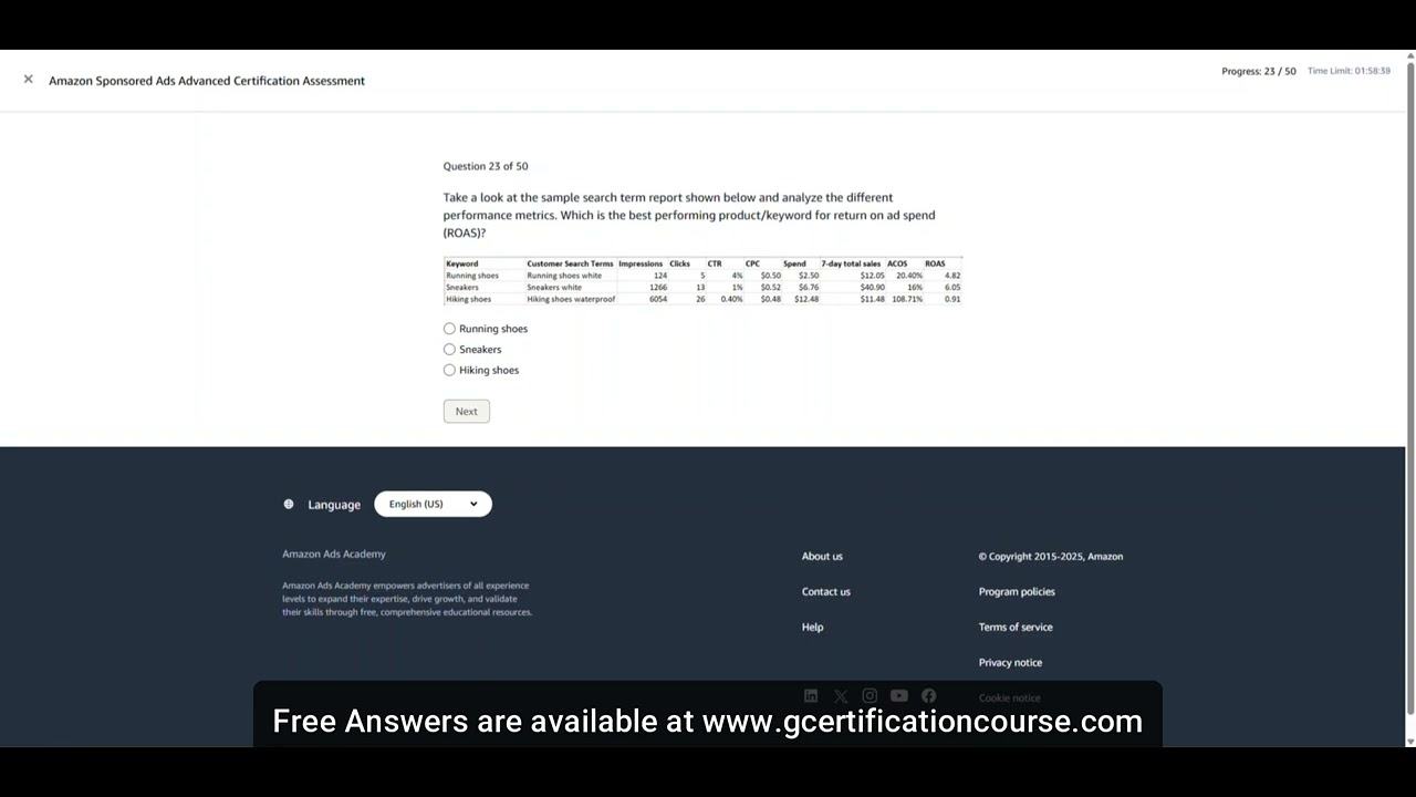 Amazon Sponsored Ads Advanced Certification Assessment Live on 26-04-2025 (Free Answers)