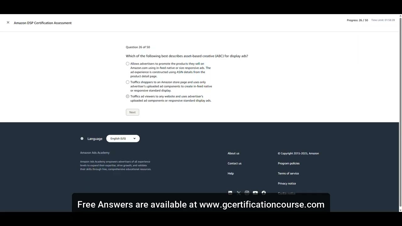 Amazon DSP Certification Assessment Live on 26-04-2025 (Free Answers)