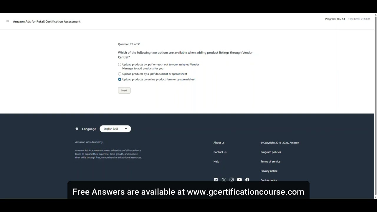 Amazon Ads for Retail Certification Assessment Live on 26-04-2025 (Free Answers)