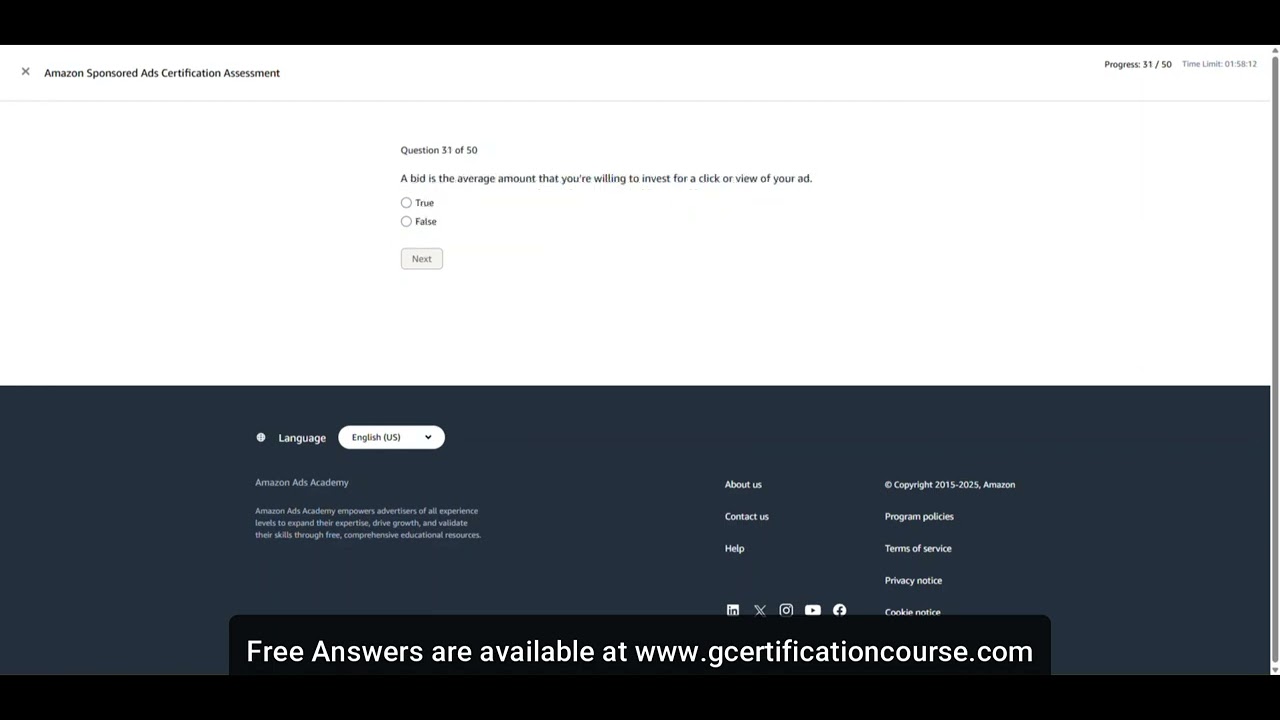 Amazon Sponsored Ads Certification Assessment Live on 26-04-2025 (Free Answers)