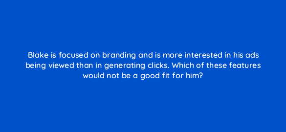 blake is focused on branding and is more interested in his ads being viewed than in generating clicks which of these features would not be a good fit for him 85