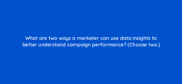 what are two ways a marketer can use data insights to better understand campaign performance choose two 24527