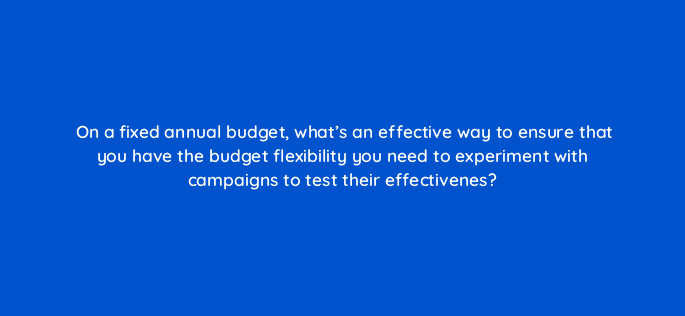on a fixed annual budget whats an effective way to ensure that you have the budget flexibility you need to experiment with campaigns to test their effectivenes 122004