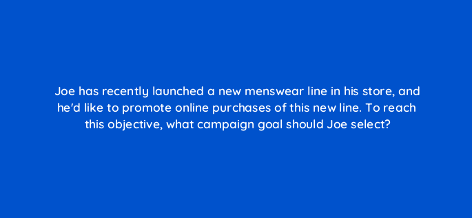 joe has recently launched a new menswear line in his store and hed like to promote online purchases of this new line to reach this objective what campaign goal should joe select 152369