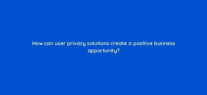 how can user privacy solutions create a positive business opportunity 158252