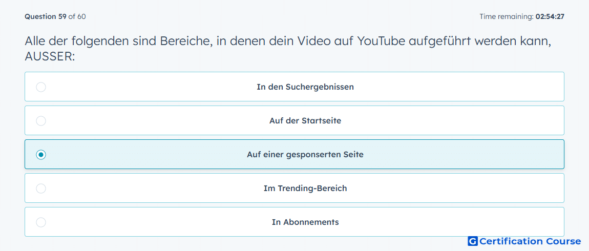 Alle der folgenden sind Bereiche in denen dein Video auf YouTube aufgefuhrt werden kann AUSSER