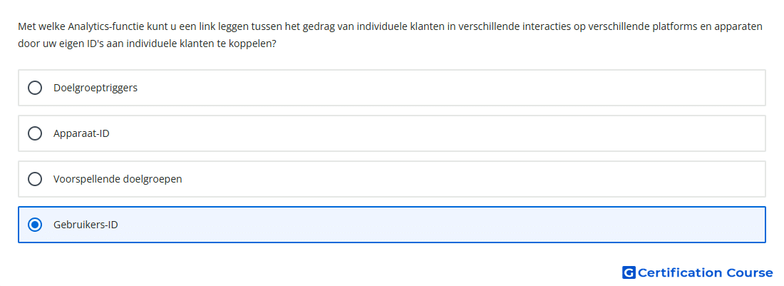 Met welke Analytics functie kunt u een link leggen tussen het gedrag van individuele klanten in verschillende interacties op versc