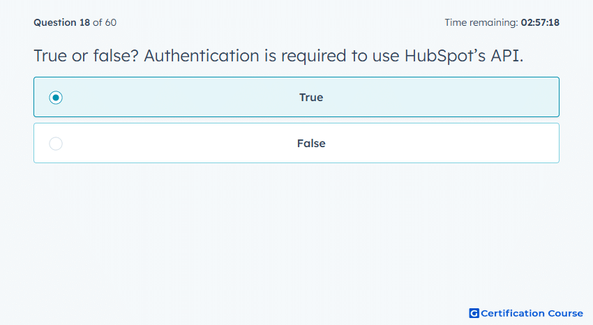 True or false? Authentication is required to use HubSpot’s A