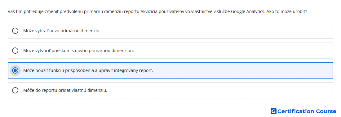 Vas tim potrebuje zmenit predvolenu primarnu dimenziu reportu Akvizicia pouzivatelov vo vlastnictve v sluzbe Google