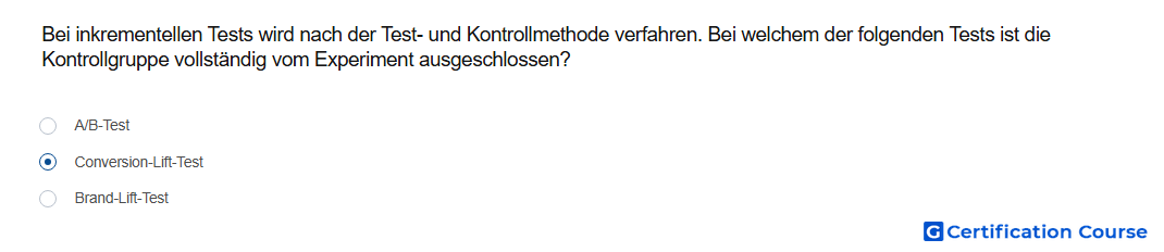 Bei inkrementellen Tests wird nach der Test und Kontrollmethode verfahren Bei welchem der folgenden Tests ist die Kontrollgruppe v