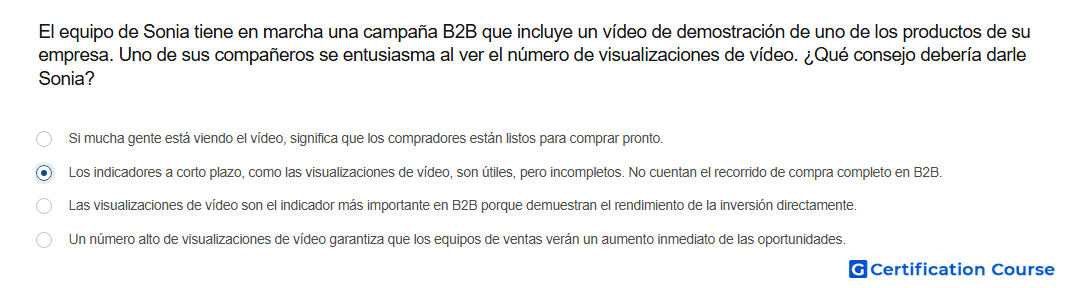 El equipo de Sonia tiene en marcha una campana B2B que incluye un video de demostracion de uno de los productos de su empresa Uno
