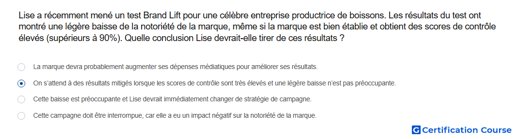 Lise a recemment mene un test Brand Lift pour une celebre entreprise productrice de boissons Les resultats du test ont montre une