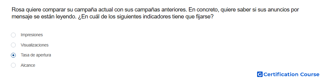 Rosa quiere comparar su campana actual con sus campanas anteriores En concreto quiere saber si sus anuncios por mensaje se estan l